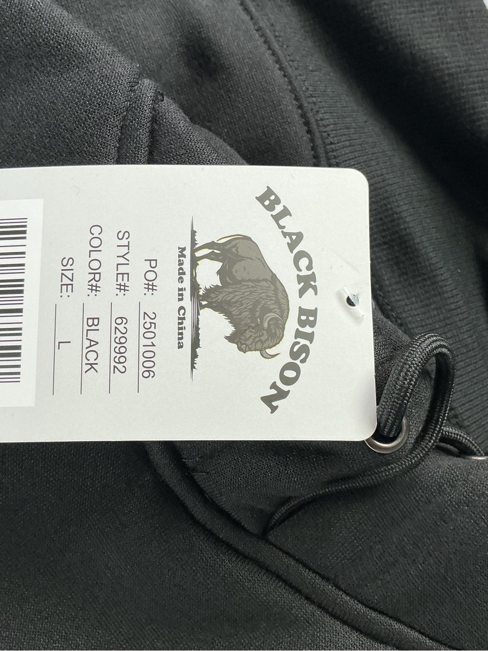 ⭐ Black Bison Black Pullover Hoodie Fleece Pocket Casual Size M L - Picture 5 of 10